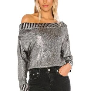 Superdown Silver Off the Shoulder Sweater Size XS